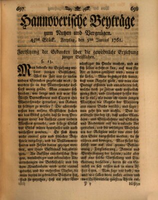 Hannoverische Beyträge zum Nutzen und Vergnügen (Hannoversche Anzeigen) Freitag 5. Juni 1761