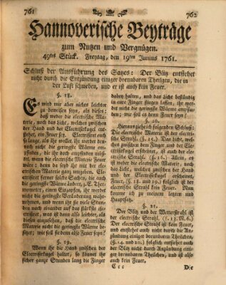 Hannoverische Beyträge zum Nutzen und Vergnügen (Hannoversche Anzeigen) Freitag 19. Juni 1761