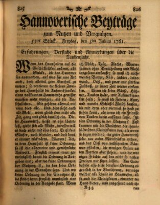 Hannoverische Beyträge zum Nutzen und Vergnügen (Hannoversche Anzeigen) Freitag 3. Juli 1761