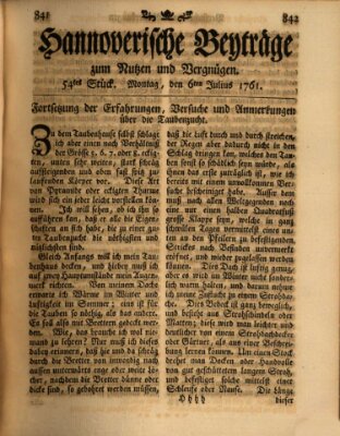 Hannoverische Beyträge zum Nutzen und Vergnügen (Hannoversche Anzeigen) Montag 6. Juli 1761