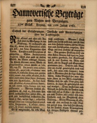 Hannoverische Beyträge zum Nutzen und Vergnügen (Hannoversche Anzeigen) Freitag 10. Juli 1761