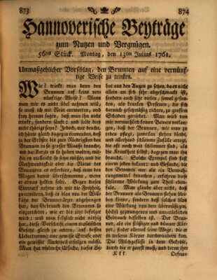 Hannoverische Beyträge zum Nutzen und Vergnügen (Hannoversche Anzeigen) Montag 13. Juli 1761