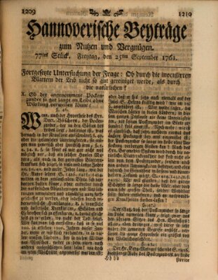 Hannoverische Beyträge zum Nutzen und Vergnügen (Hannoversche Anzeigen) Freitag 25. September 1761