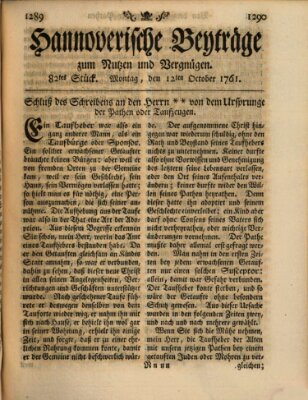 Hannoverische Beyträge zum Nutzen und Vergnügen (Hannoversche Anzeigen) Montag 12. Oktober 1761