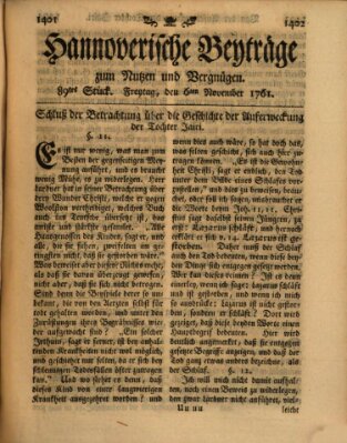 Hannoverische Beyträge zum Nutzen und Vergnügen (Hannoversche Anzeigen) Freitag 6. November 1761