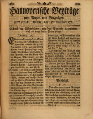 Hannoverische Beyträge zum Nutzen und Vergnügen (Hannoversche Anzeigen) Montag 23. November 1761