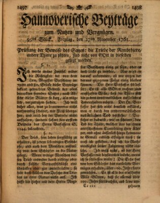 Hannoverische Beyträge zum Nutzen und Vergnügen (Hannoversche Anzeigen) Freitag 27. November 1761