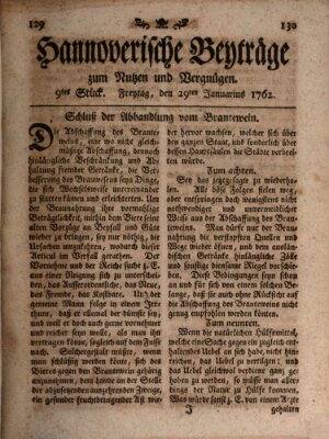 Hannoverische Beyträge zum Nutzen und Vergnügen (Hannoversche Anzeigen) Freitag 29. Januar 1762