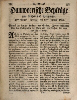 Hannoverische Beyträge zum Nutzen und Vergnügen (Hannoversche Anzeigen) Freitag 11. Juni 1762