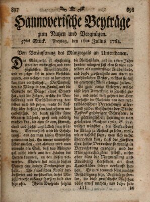 Hannoverische Beyträge zum Nutzen und Vergnügen (Hannoversche Anzeigen) Freitag 16. Juli 1762