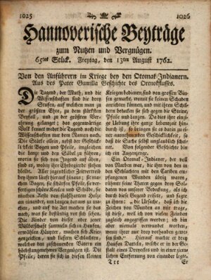 Hannoverische Beyträge zum Nutzen und Vergnügen (Hannoversche Anzeigen) Freitag 13. August 1762