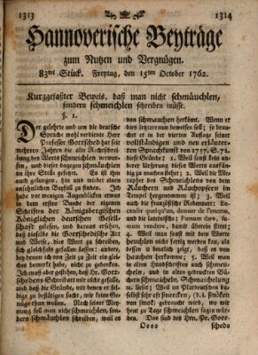 Hannoverische Beyträge zum Nutzen und Vergnügen (Hannoversche Anzeigen) Freitag 15. Oktober 1762