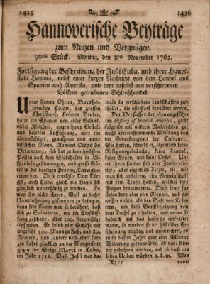 Hannoverische Beyträge zum Nutzen und Vergnügen (Hannoversche Anzeigen) Montag 8. November 1762