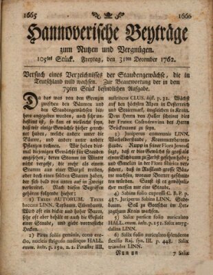 Hannoverische Beyträge zum Nutzen und Vergnügen (Hannoversche Anzeigen) Freitag 31. Dezember 1762