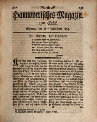 Hannoverisches Magazin (Hannoversche Anzeigen) Montag 28. Februar 1763