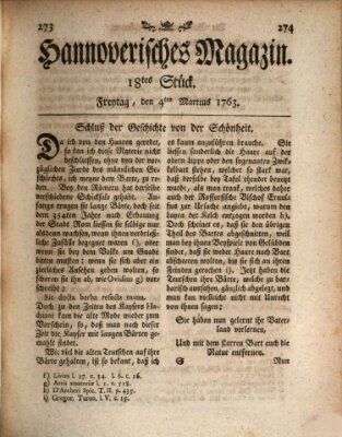 Hannoverisches Magazin (Hannoversche Anzeigen) Freitag 4. März 1763