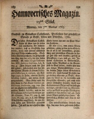 Hannoverisches Magazin (Hannoversche Anzeigen) Montag 7. März 1763