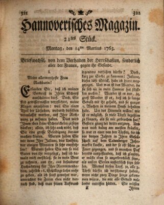 Hannoverisches Magazin (Hannoversche Anzeigen) Montag 14. März 1763