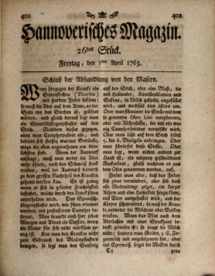 Hannoverisches Magazin (Hannoversche Anzeigen) Freitag 1. April 1763