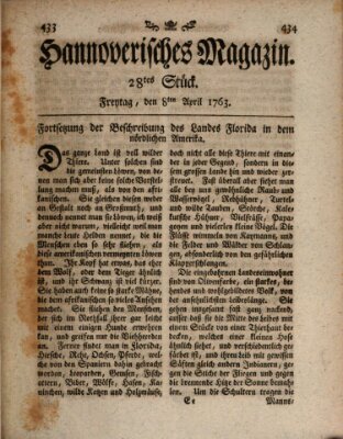 Hannoverisches Magazin (Hannoversche Anzeigen) Freitag 8. April 1763