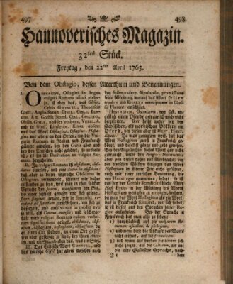 Hannoverisches Magazin (Hannoversche Anzeigen) Freitag 22. April 1763