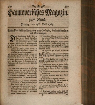 Hannoverisches Magazin (Hannoversche Anzeigen) Freitag 29. April 1763