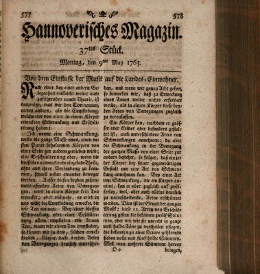 Hannoverisches Magazin (Hannoversche Anzeigen) Montag 9. Mai 1763