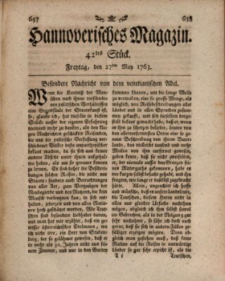 Hannoverisches Magazin (Hannoversche Anzeigen) Freitag 27. Mai 1763