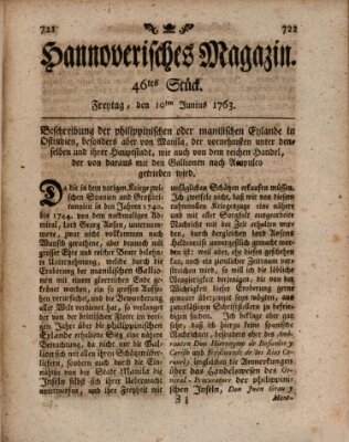 Hannoverisches Magazin (Hannoversche Anzeigen) Freitag 10. Juni 1763