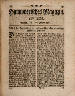 Hannoverisches Magazin (Hannoversche Anzeigen) Freitag 17. Juni 1763