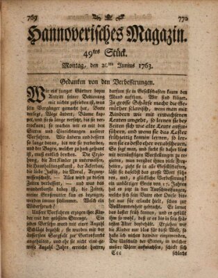 Hannoverisches Magazin (Hannoversche Anzeigen) Montag 20. Juni 1763