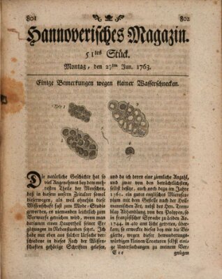 Hannoverisches Magazin (Hannoversche Anzeigen) Montag 27. Juni 1763