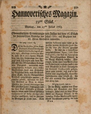 Hannoverisches Magazin (Hannoversche Anzeigen) Montag 25. Juli 1763