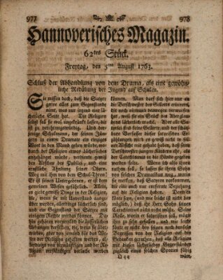 Hannoverisches Magazin (Hannoversche Anzeigen) Freitag 5. August 1763