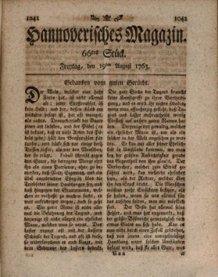 Hannoverisches Magazin (Hannoversche Anzeigen) Freitag 19. August 1763