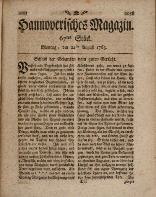 Hannoverisches Magazin (Hannoversche Anzeigen) Montag 22. August 1763