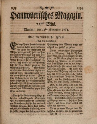 Hannoverisches Magazin (Hannoversche Anzeigen) Montag 12. September 1763