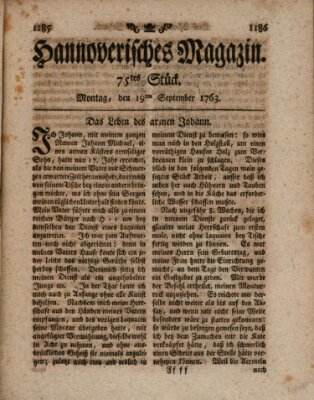 Hannoverisches Magazin (Hannoversche Anzeigen) Montag 19. September 1763