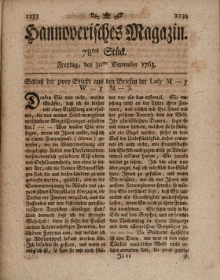 Hannoverisches Magazin (Hannoversche Anzeigen) Freitag 30. September 1763