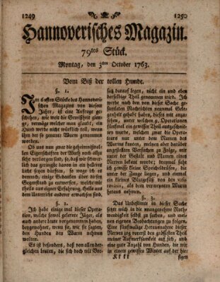 Hannoverisches Magazin (Hannoversche Anzeigen) Montag 3. Oktober 1763