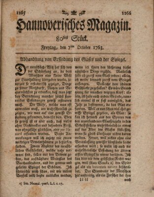 Hannoverisches Magazin (Hannoversche Anzeigen) Freitag 7. Oktober 1763