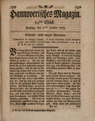 Hannoverisches Magazin (Hannoversche Anzeigen) Freitag 21. Oktober 1763