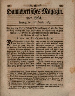 Hannoverisches Magazin (Hannoversche Anzeigen) Freitag 28. Oktober 1763