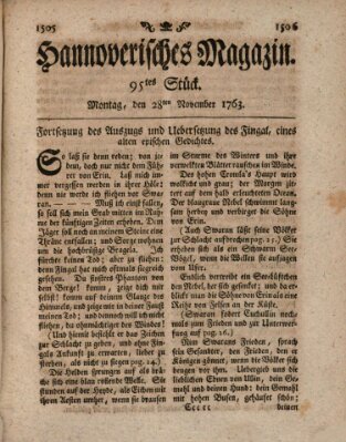 Hannoverisches Magazin (Hannoversche Anzeigen) Montag 28. November 1763