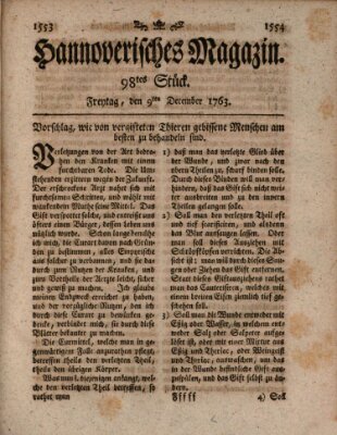 Hannoverisches Magazin (Hannoversche Anzeigen) Freitag 9. Dezember 1763