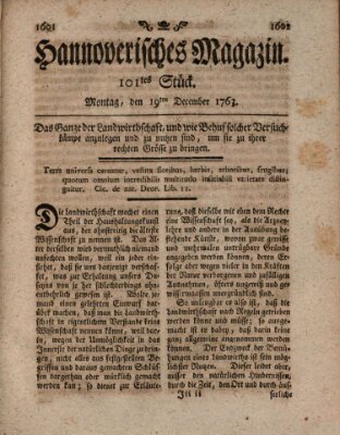 Hannoverisches Magazin (Hannoversche Anzeigen) Montag 19. Dezember 1763