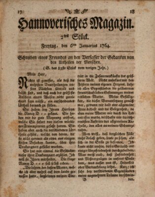 Hannoverisches Magazin (Hannoversche Anzeigen) Freitag 6. Januar 1764