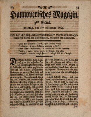 Hannoverisches Magazin (Hannoversche Anzeigen) Montag 9. Januar 1764