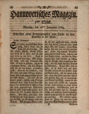 Hannoverisches Magazin (Hannoversche Anzeigen) Montag 16. Januar 1764