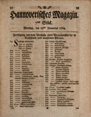 Hannoverisches Magazin (Hannoversche Anzeigen) Montag 23. Januar 1764